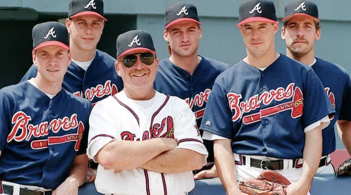 Image of the 1993 Atlanta Braves, showcasing a dominant pitching rotation that haunts batters.